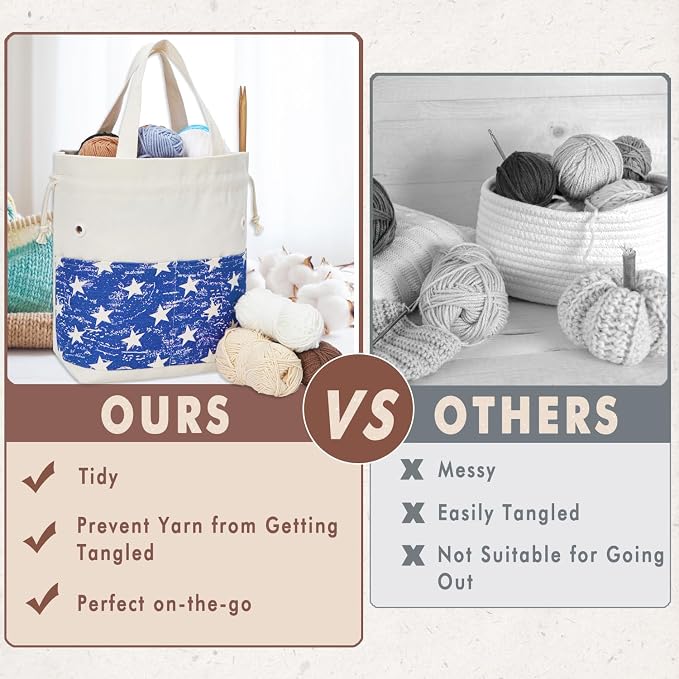 TOGETRUE Yarn Bag, Knitting Crochet Tote Bag, Yarn Storage Bags Organizer, Crochet Bags for Crocheting Project, Store Skein Ball, Short Knitting Needle (Blue)