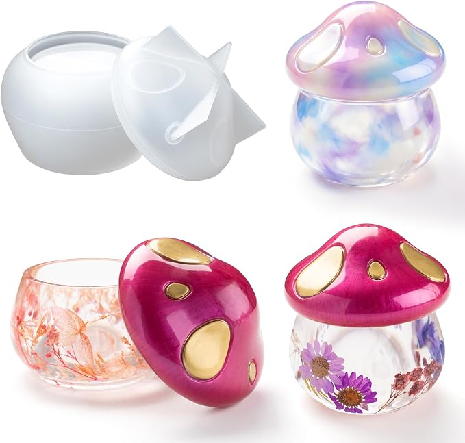 HeyClear Mushroom Jar Resin Molds with Lid, Jar Silicone Molds for Resin Casting, Mushroom Mold for DIY Jewelry Storage Box, Candle Holder, Home Decoration