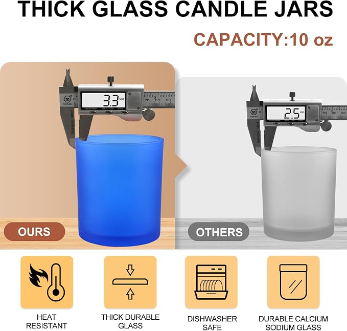 SHOWIN 10 OZ Thick Candle Jars for Making Candles 15 Pcs, Empty Jars with Wood Lids for Candle Making, Sample Container, Frosted Blue