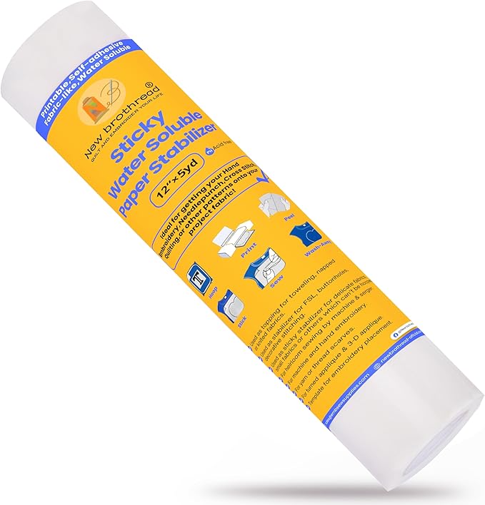 New brothread 12" x5YDS Sticky Water Soluble Embroidery Stabilizer | Embroidery Paper Stabilizer, Medium Weight, Allowed for Print or Draw Patterns, Best for Hand & Machine Embroidery