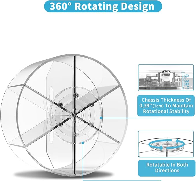 360 Degree Acrylic Desk Organizer Clear Pen Holder for Desk Kids 2 Packs | Pencil Holder Rotating Lazy Susan Organizer for School Supplies, Marker Holder Art Supply Storage Organizer with 6 Dividers