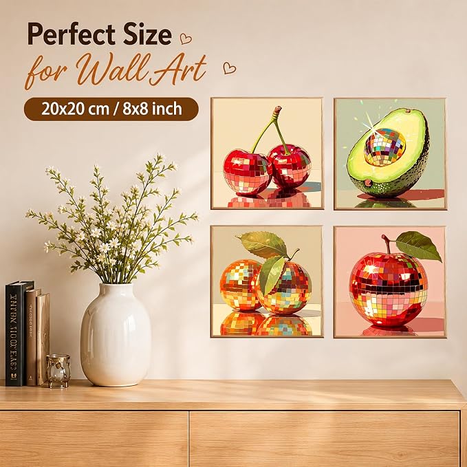 AUKELHJ 4 Pack Framed Paint by Numbers Kit for Adults, Fruit, 8x8 inch