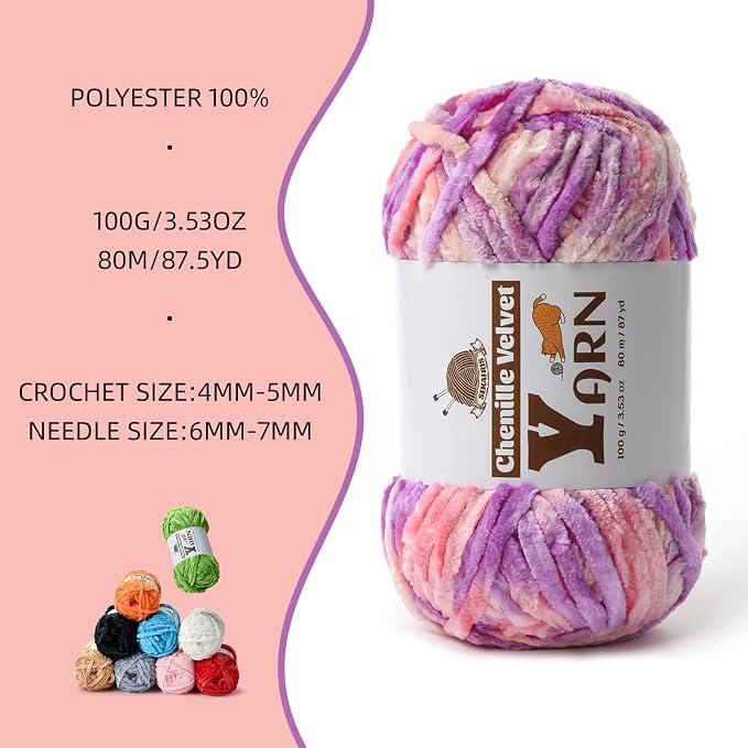 Chenille Crochet Pinkish Purple Yarn 4 Pack