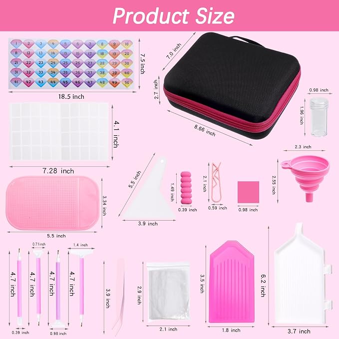 LYMUSUMI 30 Slots Diamond DIY Art Storage Containers | Portable for Adults Bead Storage Boxes for Diamond Painting Accessories and Tools（Rose Red）
