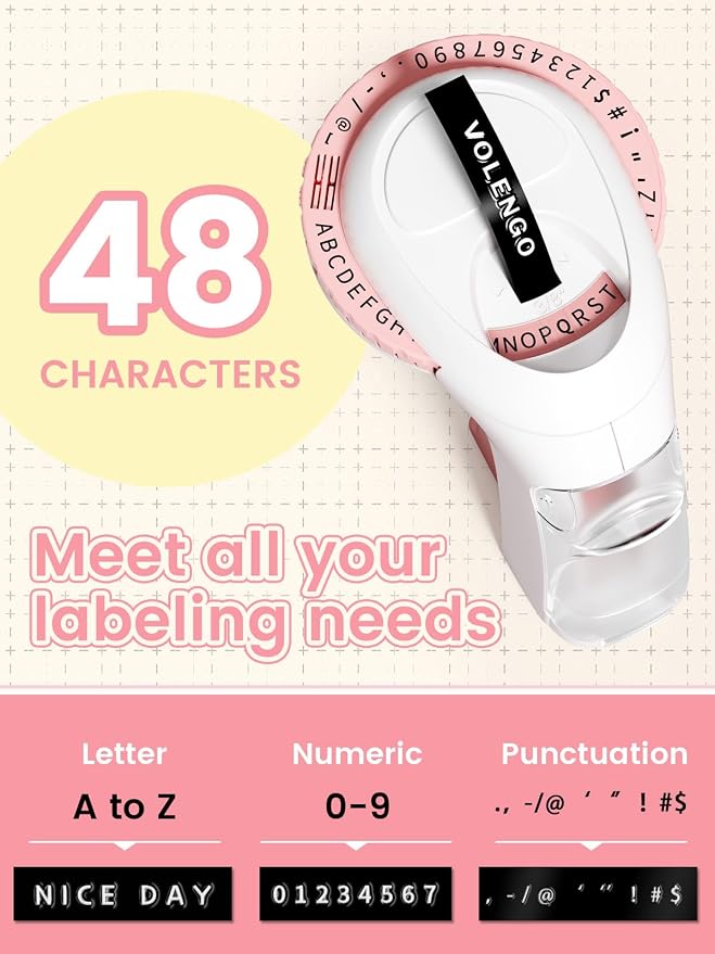 Pink Embossing Label Maker, Scrapbook Junk Journal Supplies, Retro Embosser | Vintage Embossed Manual Labelmaker with 10 Rolls 3D Tapes, for Home Use DIY Crafts & Scrapbooking, VolenGo Omega S