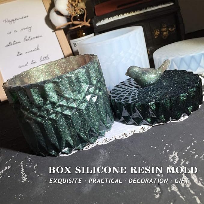 Silicone Crystal Box Resin Mold with Lid and Bird Handle Shape Mold for Epoxy Resin Jewelry Storage Bottle Jar Trinket Containers Candle Holder DIY Crafts Supplies Resin Kit Home Decor Gift