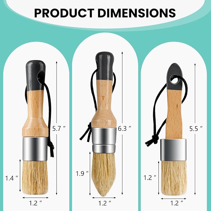 Mister Rui Chalk Wax Paint Brush, 3pcs, Chalk Paint Brushes for Furniture, Small Wax Brush for Acrylic Paint, Milk Paint, Natural Bristles Stencil Brushes, No Shedding (Pack of 2)