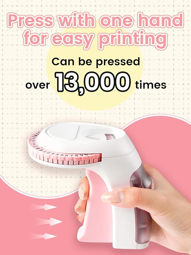 Pink Embossing Label Maker, Scrapbook Junk Journal Supplies, Retro Embosser | Vintage Embossed Manual Labelmaker with 10 Rolls 3D Tapes, for Home Use DIY Crafts & Scrapbooking, VolenGo Omega S