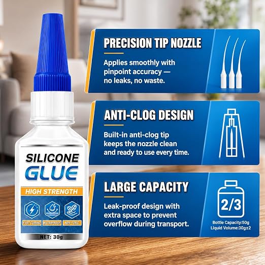 Silicone Glue Clear, 30g Strong Adhesive for Rubber, Liquid Silicone, TPU, TPR & TPE, Fast Curing, Waterproof, Flexible Bonding