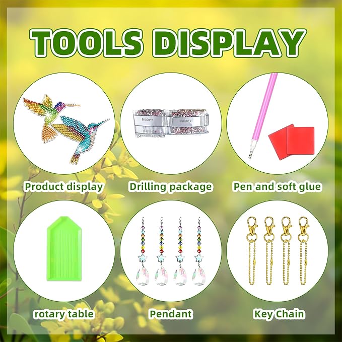 6 Pcs Diamond Painting Wind Chimes Rhinestone Hummingbird Diamond Art Suncatcher Double Sided 5D DIY Diamond Painting Kits for Adults Christmas Ornament Best Gifts for Mother