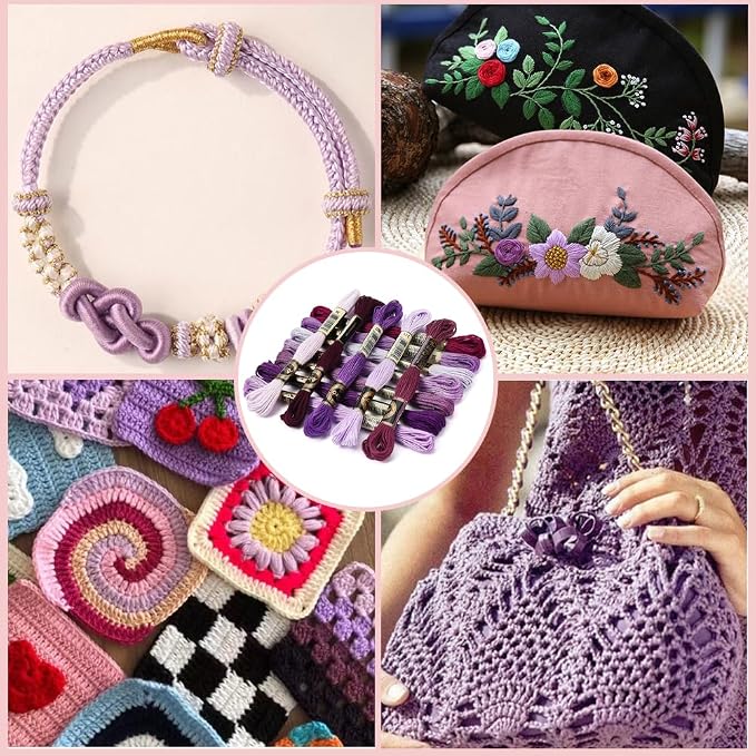 12 Skeins 105 Yards Purple Embroidery Floss Thread for Sewing