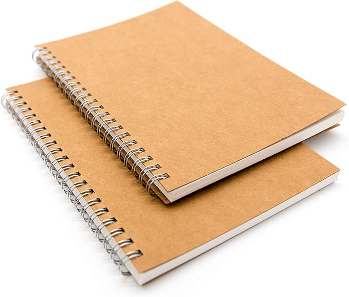 DSTELIN Blank Spiral Notebook, 9-Pack, Soft Cover, Sketch book, 100 Pages / 50 Sheets, 7.5 inch x 5.1 inch (Brown)