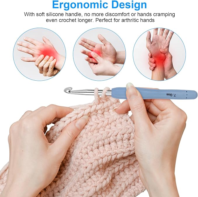 Large Crochet Hooks 5 Sizes Crochet Hook Set, 29 Pack Yarn Needle Kits for Beginners, Knitting Needles with Ergonomic Handles for Arthritic Hands, 6.5mm 7.0mm 8.0mm 9.0mm 10.0mm Crochet Needle Kit