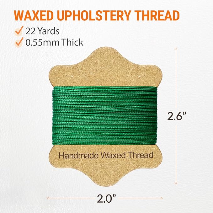 VONEEDL Upholstery Repair Kit: Waxed Sewing Thread (Green Color) & Heavy Duty Needles (11 PCS) for Leather, Canvas & Quilting Thread