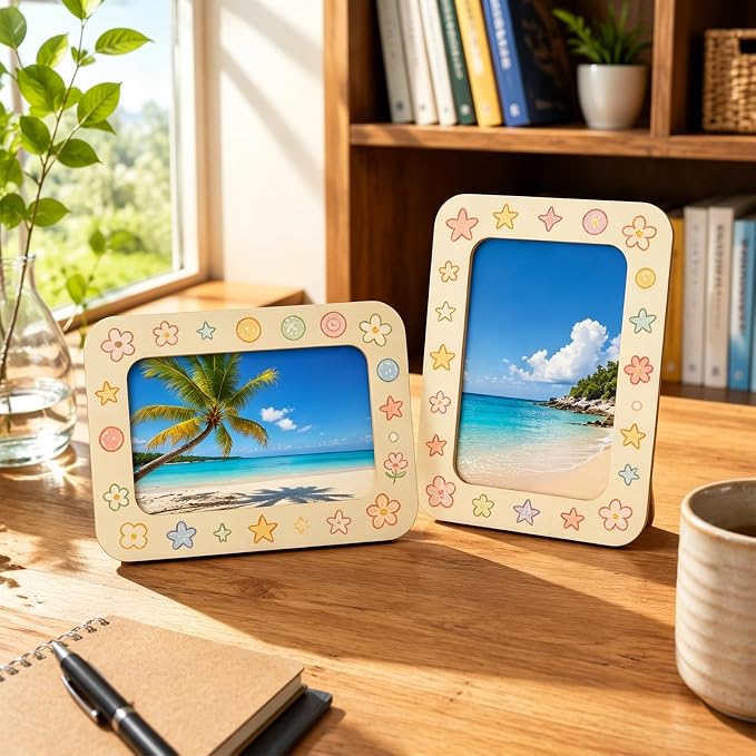 VOKOY 10 Pack Wooden Picture Frames for Crafts, DIY Wood Craft Picture Frames Bulk for 4" x 6" Photos,Unfinished Standing Photo Frames DIY Crafts Wood Decorate for Birthday Party Gifts