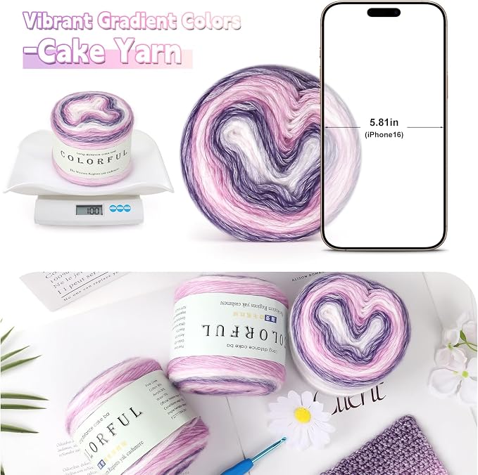Katech Gradient Cake Yarn for Crocheting-Multicolor Soft Cotton Yarn | 100g/3.52 oz-DK Light Weight #3-60% Cotton 30% Acrylic 10% Wool-Perfect for Scarves, Shawls, Blankets and Garments(C)