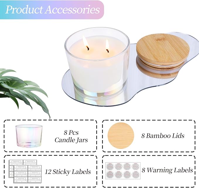 CONNOO 8 Pack 12 oz Iridescent Glass Wide Mouth Candle Jars