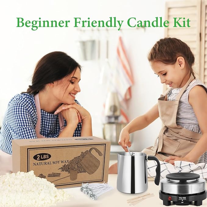 SAEUYVB Candle Making Kit with Wax Melter,Candle Wax for Candle Making | DIY Candle Making Supplies for Adults Beginnner,Including 2 lbs Soy Wax Flakes,Wax Melting Pot, Electric Hot Plate and More