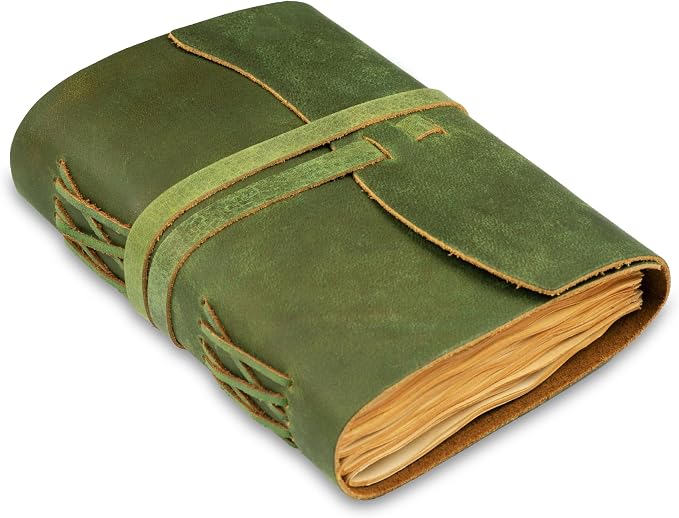 LEATHER VILLAGE Vintage Journal Edge Cut, Forest Green 7x5.