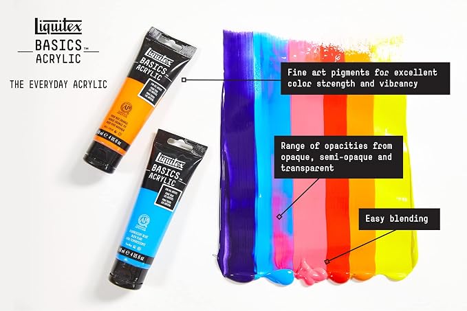 Liquitex BASICS Acrylic Paint Set, 6x118ml (4-oz), Metallic | Medium Viscosity, Satin Finish, Lightfast, Fine Art Pigments, Range of Opacities, Easy Blending