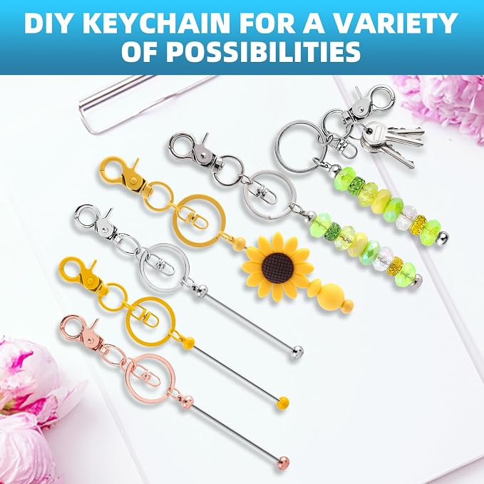 40 Pcs Beadable Keychains Bulk Kit – DIY Keychain Making Supplies with Metal Blanks for Crafts, Jewelry, Charms, Custom Projects – Blank Chain Bars for Beaded Keychain Design (Multicolor)