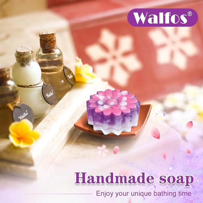 Walfos Silicone Flower Soap Mold,6 Cavities Different Flower Shapes Soap Mold BPA Free.Perfect for Homemade Craft Soap,Ice,Mousse,Cake,Jelly,Chocolate.(2pcs Purple)