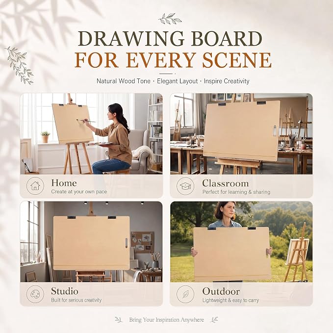 Poola Voidra Extra Large Drawing Board 36 x 24 Inch Large Sketch Board with Handle for Drafting Art Portable Art Tool Drawing Painting for Artists School, Class, Studio or Outdoor Use (Horizontal)