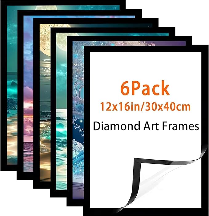 Diamond Art Frame 12x16 Inch - Diamond Painting Frames 30x40 cm Painting Suitable for 10x14in(25*35cm) Picture, Magnetic Diamond Frame, Suitabble Frames Painting for Wall Window Door - 6 Pack (Black)