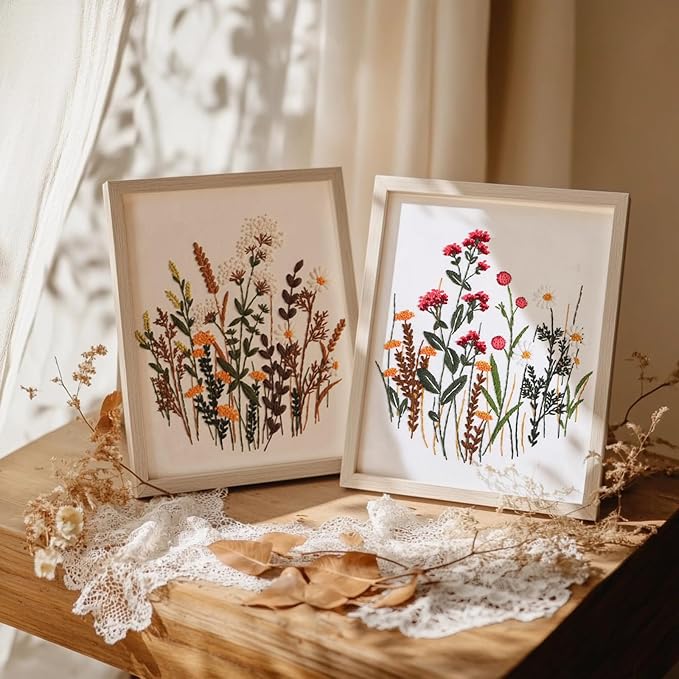 COCOMOX Floral Embroidery Kit for Beginners, Cross Stitch Practice Kits | 3 Differnt Flower Pattern, Hand Craft DIY Gift Kits, Easy to Follow with Instruction and Video