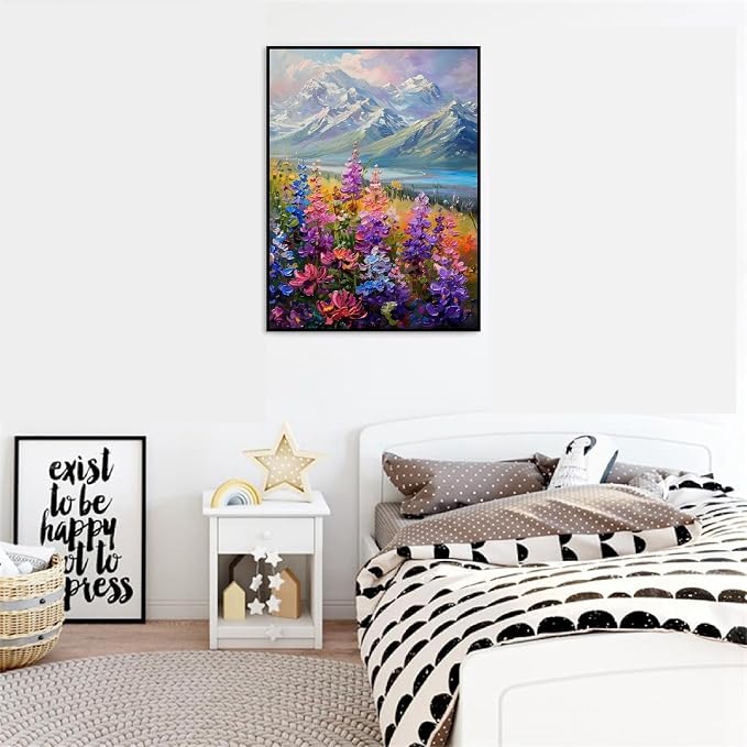 pchmcu Wild Flowers Paint by Numbers Kits for Adults - Mountain Flowers Paint by Number Adult,Landscape Canvas Paint by Numbers for Adults,DIY Oil Painting Kits for Gifts Home Decor 16x20in