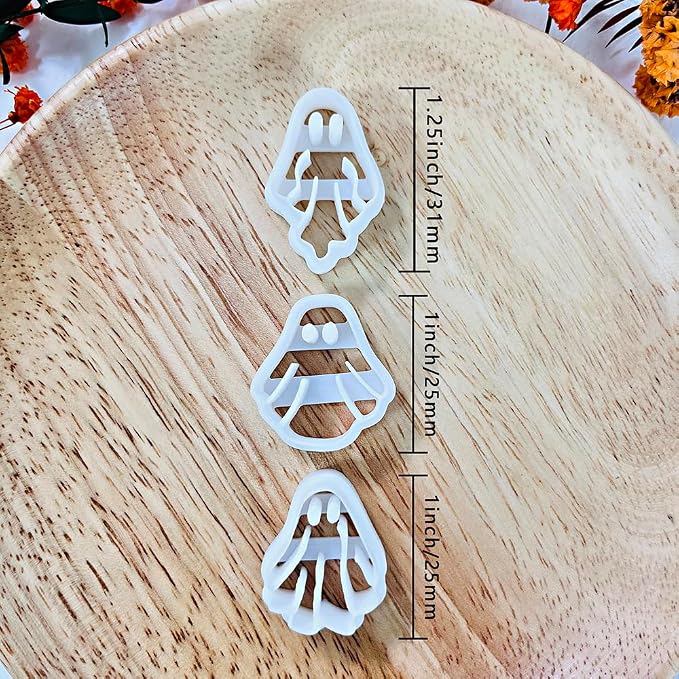 Xaekicr Halloween Ghost Polymer Clay Cutters – 3 Pcs Spooky Clay Cutters for Earrings and DIY Crafts, Polymer Clay Tools for Jewelry Making