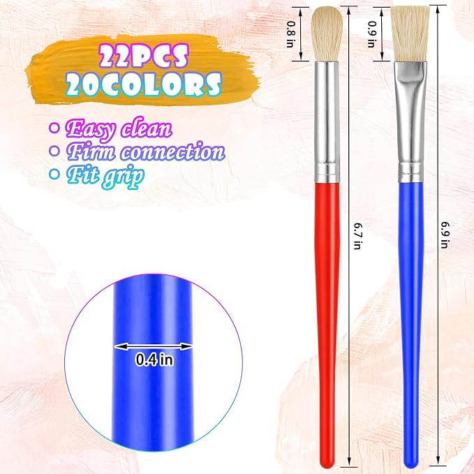 YGAOHF Paintbrushes Kids, 22 Pcs Round & Flat Toddler Kids Paint Brushes, Chubby Paint Brushes for Kids Bulk, Preschool Paint Brush for Acrylic Oil Watercolor Washable Paint Kit, Easy Hold & Clean
