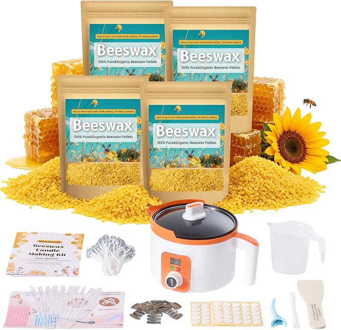 Beeswax Candle Making Supplies, 4LB Organic Beeswax Pellets with Wax Melter
