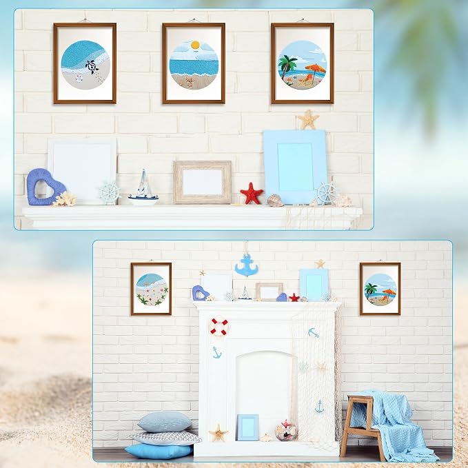 4 Set Ocean Embroidery Kit for Beginners Adults Embroidery Starter Kit Ocean Beach Pattern Spring Summer Hand Crewel Embroidery Kit Cross Stitch Kit Include Instruction 2 Hoops Color Threads Needles