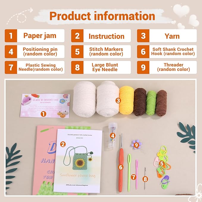 Fedmut Complete Crochet Starter Kit Phonebag Knitting Kit with Yarn, Hooks