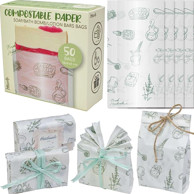 Hepgodin Soap Packaging 50 Packs Paper Bags for Soap Making, Lotion bar, Bath bomb, Lipstick, essential oil, Gift, Crafts, Party Favor, Aromatherapy Product Merchandise, Wedding Gift Bags
