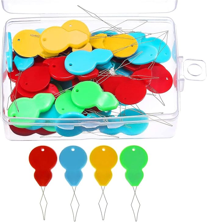30 Pieces Gourd Shaped Plastic Needle Threaders, Plastic Wire Loop DIY Needle Threader Hand Machine Sewing Tool for Sewing Crafting with Clear Box, 4 Colors Random