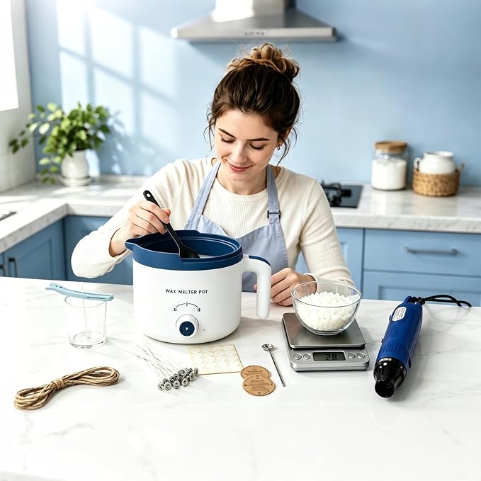Ksedcon Electric Wax Melting Pot with Spout for Candle Making 50 fl oz | Small Candle Makers with Infrared Thermometer, Digital Scale(No Battery), Heat Gun, Candle Making Supplies for DIY Making