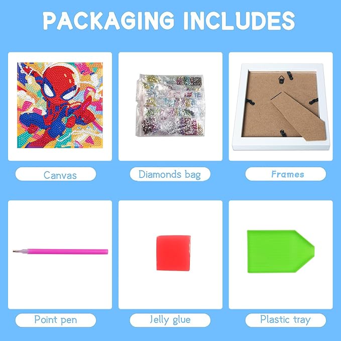 Fuinkqe Diamond Art Kits for Kids,Cartoon Diamond Painting Kits for Kids with Wooden Fram,Diamond Art for Kids Ages 6-8-10-12 for Gifts and Home Wall Decor 7X7 Inch