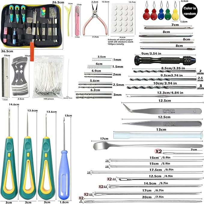 157PCS Professional Candle Making Kit with Soy Candle Wicks,7.9" Extra Long Big Hole Wicking Needle Hand Twist Drill Bits with Storage Bag,Mold Punch Set with Hook Eye for Inserting Candle&Mold Wicks