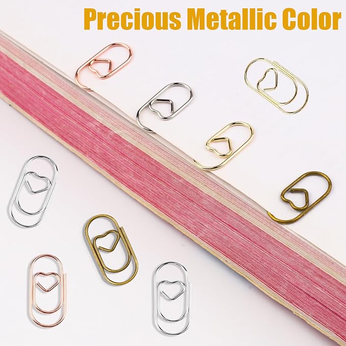 80 Pcs Heart Paper Clips - Love Heart-Shaped Small Clip Metal Journaling Clamps, Colorful Decorative Cute Paper Clips for Women, Document Note Sorting & Organizing