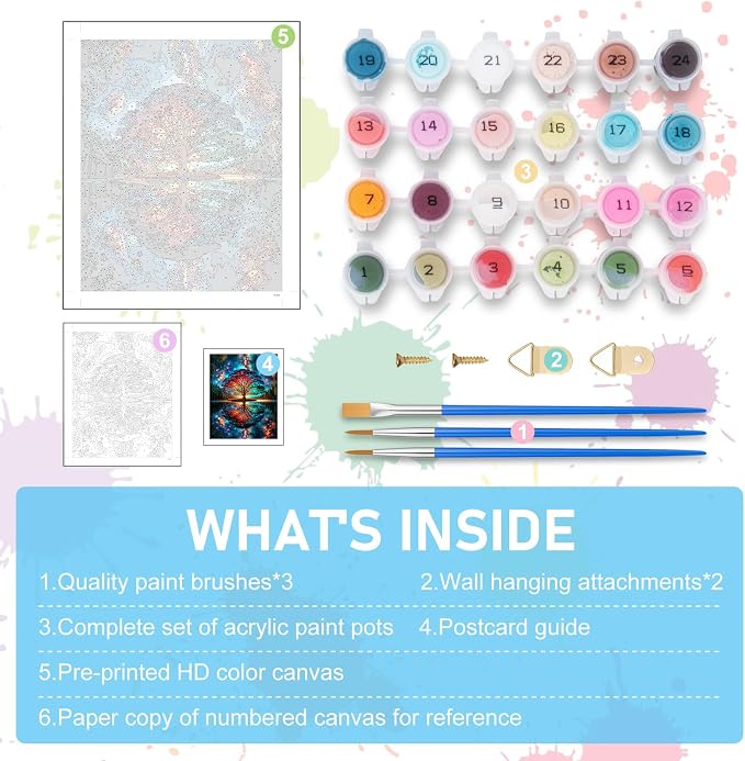 Paint by Numbers Kit for Adults, Tree of Life Acrylic Canvas Painting Set | 16x20 Inch, DIY Number Painting Craft Kit for Adults Beginners, Home Wall Decor, Stress Relief Relaxing Hobby Gift