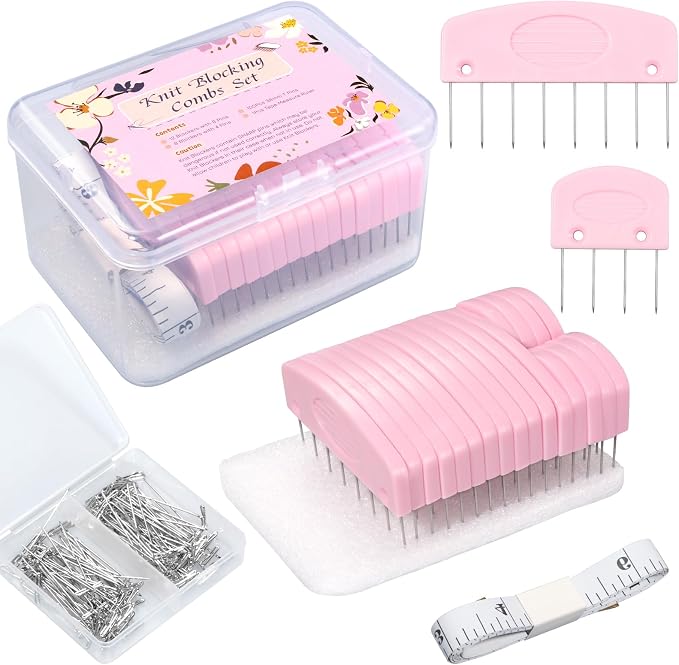 120Pcs Knit Blocking Pins Kit, Blocking Pins for Knitting, Knit Blocking Pins for Blocking Mats, 20 Knit Blockers Pins Kit, Crochet Blocking Pins, Knit Blocking Combs with 100 T-Pins and Storage Box
