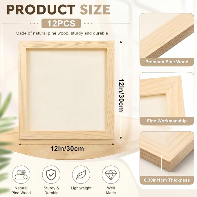 Kathfly 12 Pcs 12 x 12 Inch Wood Panels for Painting,Unfinished Boards