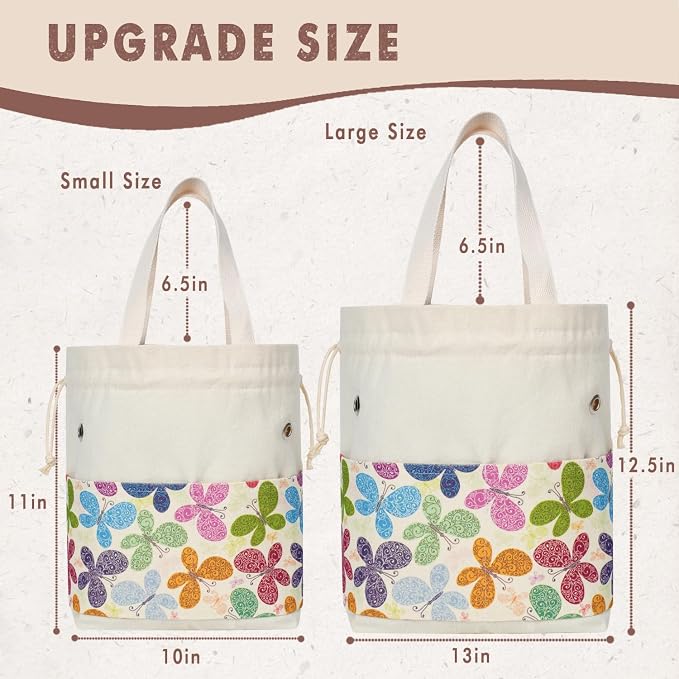 TOGETRUE Yarn Bag, Knitting Crochet Tote Bag, Yarn Storage Bags Organizer, Crochet Bags for Crocheting Project, Store Skein Ball, Short Knitting Needle (Butterfly)