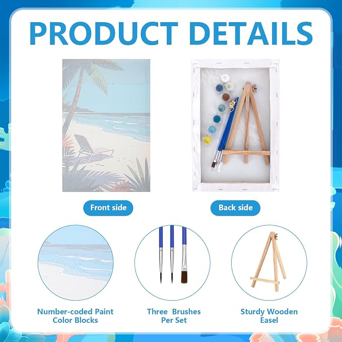 12 Set Paint by Numbers Kit for Adults Beginner with 8x12 In Ocean Painting
