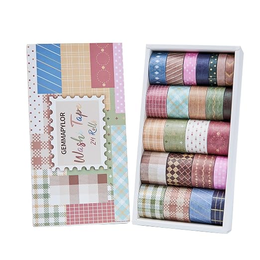 Neutral Washi Tape Set 24 Rolls,Decorative Masking Tape for Junk Journal, Scrapbooking Supplies, DIY Crafting Supplies