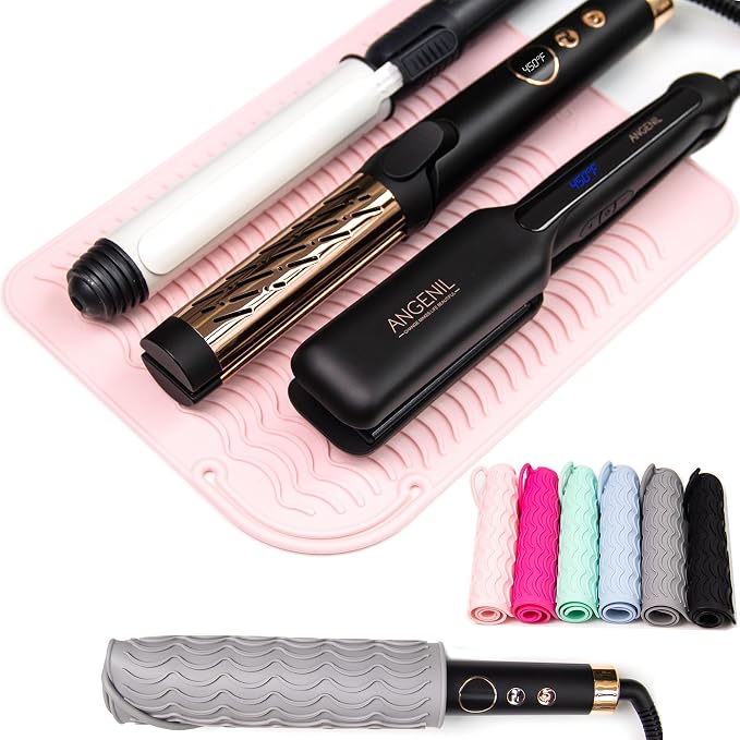 ANGENIL Large Size Silicone Heat Resistant Mat for Curling Iron, Titanium Ceramic Flat Iron Hair Straightener and Hair Curler for Hot Hair Tools Mat Pouch 2-in-1, Iron Scald Accessories, 11.02" x 7.9"