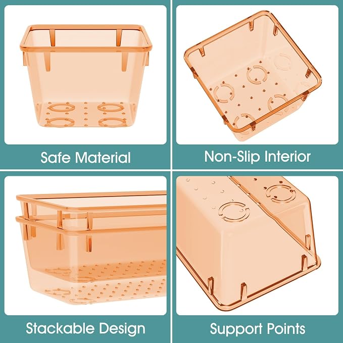 25 PCS Plastic Drawer Organizer Set, Makeup Organizers and Storage Bins | 4 Sizes Desk Drawer Divider Organizers and Storage Bins for Jewelry, Gadgets for Kitchen, Bedroom, Bathroom, Orange