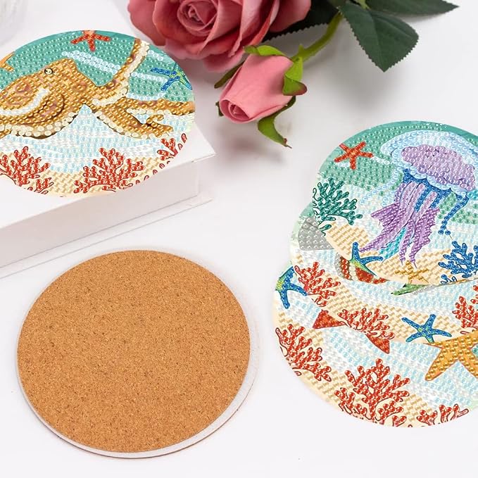 mrpwnle 8 Pack Diamond Art Coasters Kits - Ocean Diamond Painting Coasters